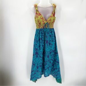 APOLLO Dress Womens S Midi Maxi Asymmetrical Hem Boho Colorful Hippie Lined READ